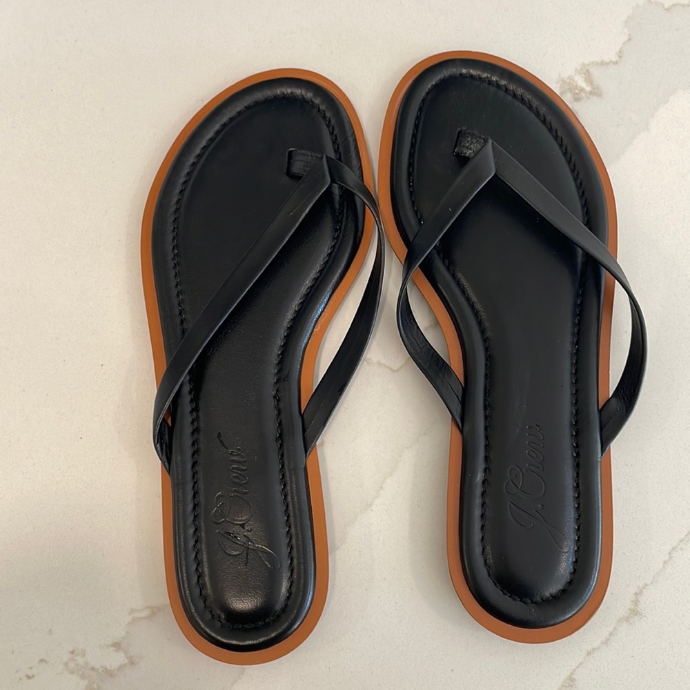Black leather J.Crew thongs